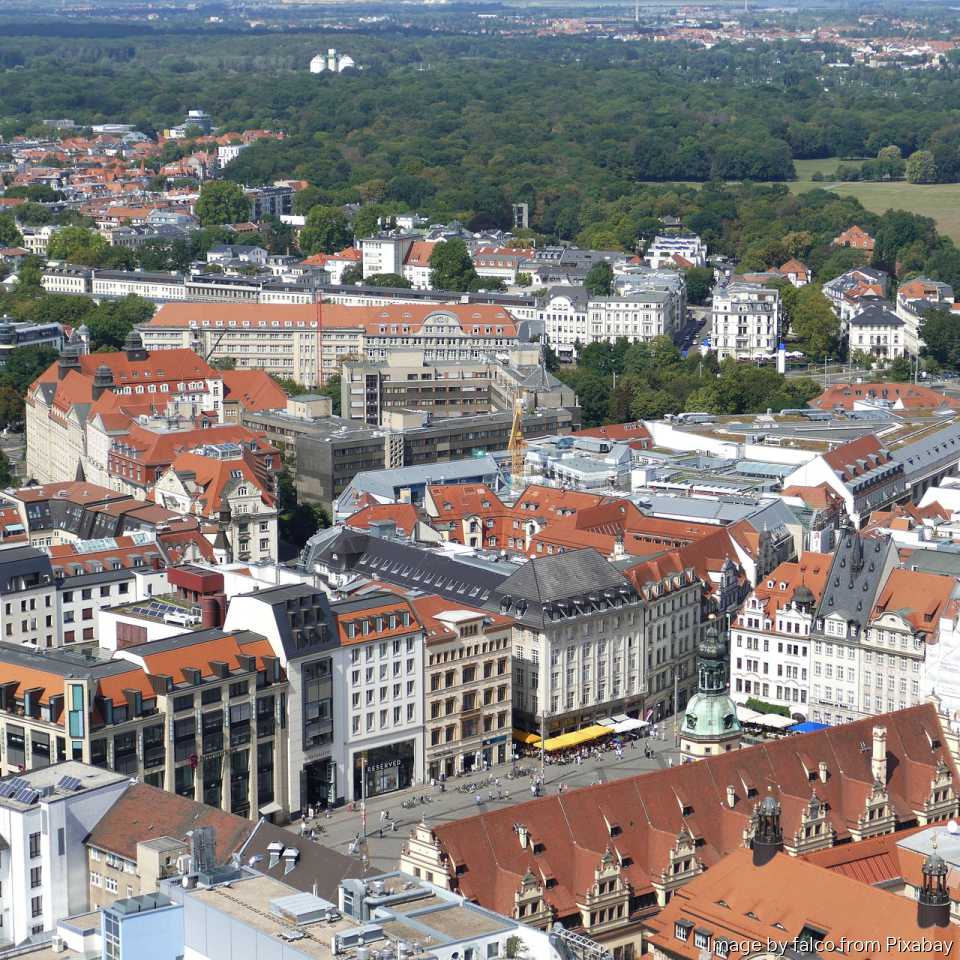 Fernblick über Markt und Parks von Leipzig